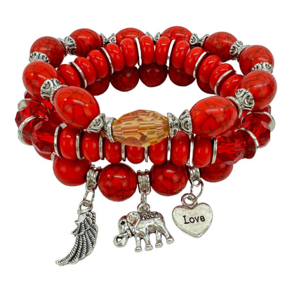 NATURAL STONE ELEPHANT CHARM BRACELET SET 4228-17 (12PC)