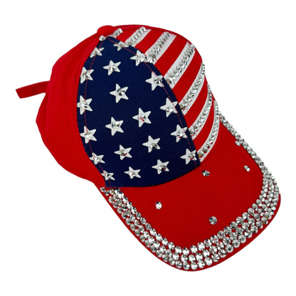 AMERICAN FLAG RHINESTONE STUDDED CAP 4418-1 (12PC)