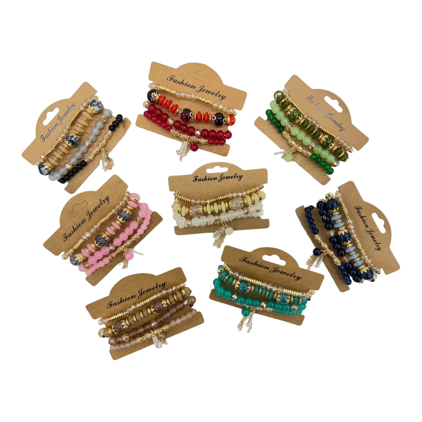 NATURAL STONE CRYSTAL CHARM BRACELET SET 4228-15 (12PC)