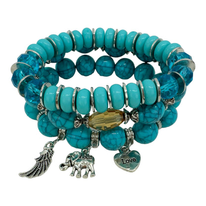 NATURAL STONE ELEPHANT CHARM BRACELET SET 4228-17 (12PC)