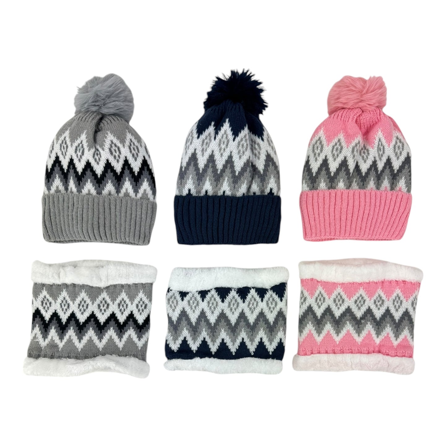 POM POM KNITTED BEANIE WITH NECK WARMER JH4730-5(12SET)