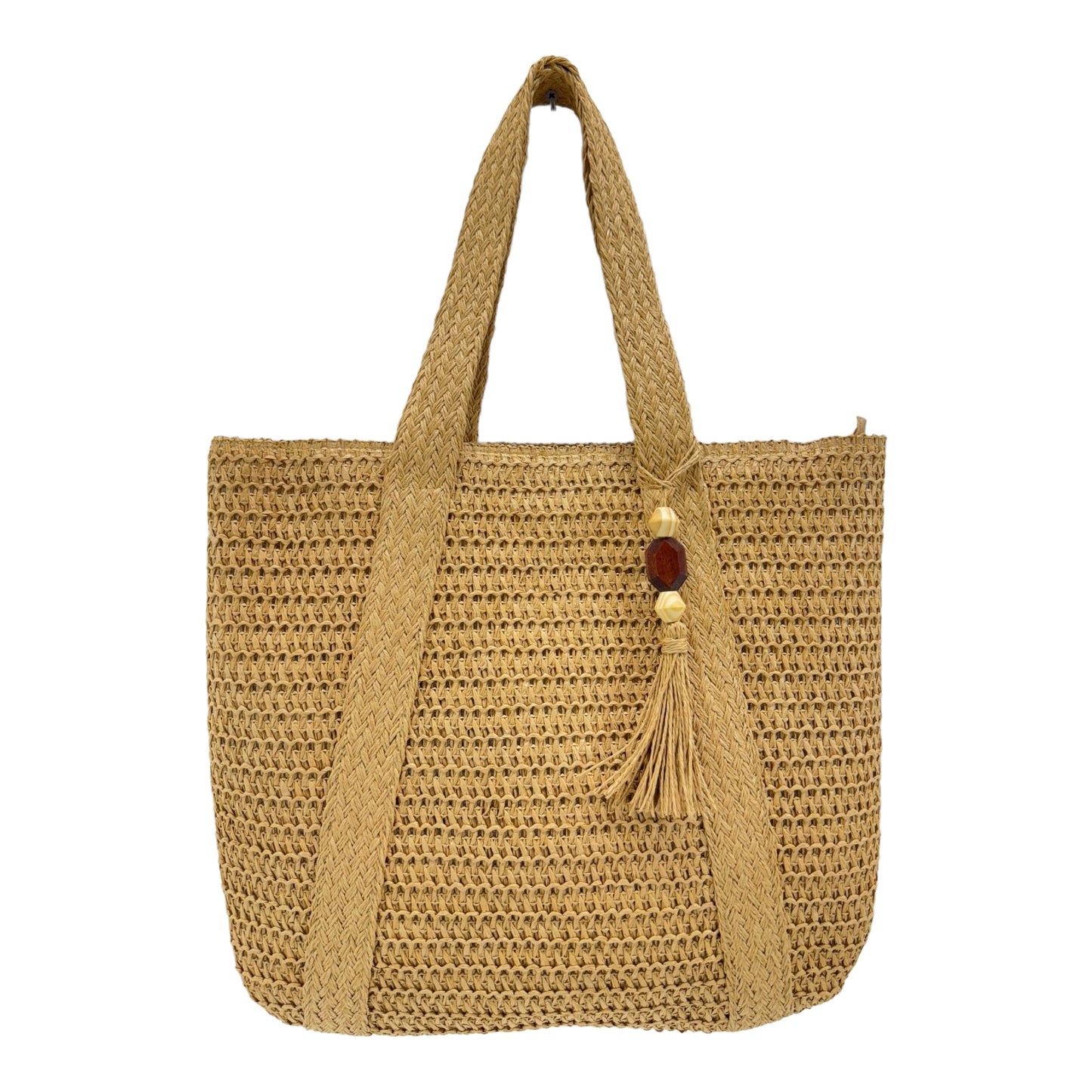 RATTAN BEACH TOTE SHOULDER BAG WITH TASSEL 4225-5 (6PC)