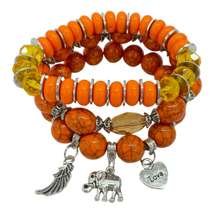 NATURAL STONE ELEPHANT CHARM BRACELET SET 4228-17 (12PC)