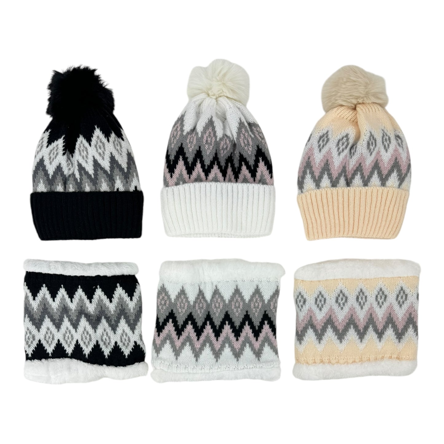 POM POM KNITTED BEANIE WITH NECK WARMER JH4730-5(12SET)