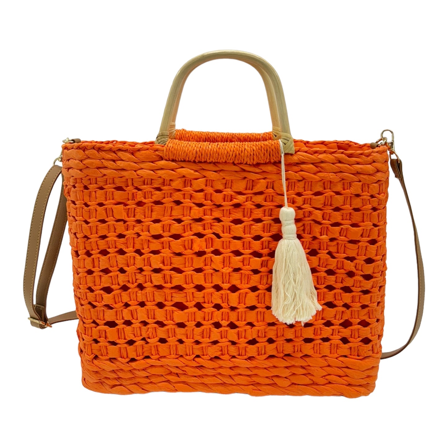 RATTAN BEACH TOTE SHOULDER BAG WITH TASSEL 4225-2 (6PC)