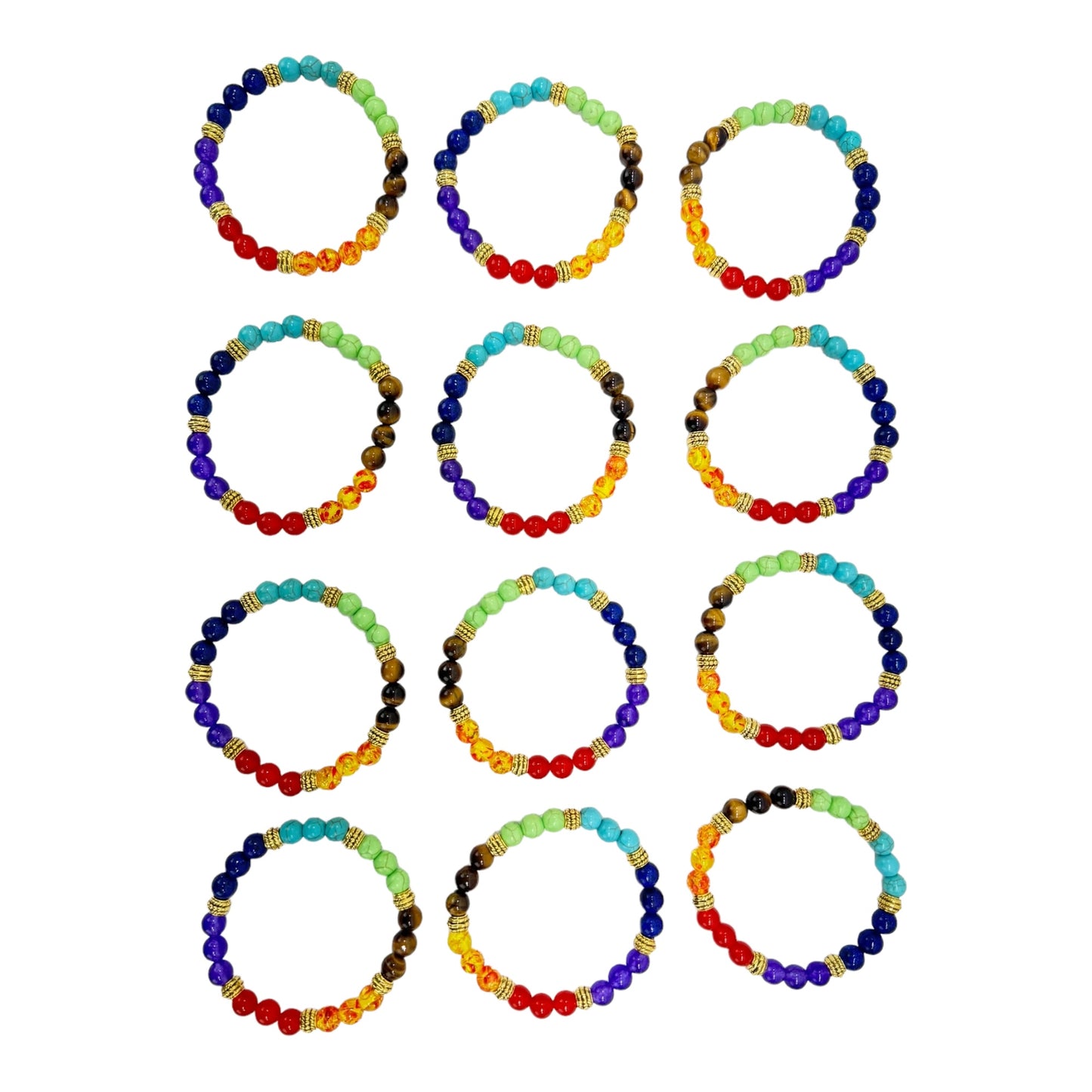 NATURAL STONE 7 CHAKRA HEALING BRACELET 6569 (12PC)