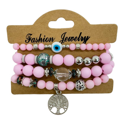 NATURAL STONE EVIL EYE BRACELET SET 4228-12 (12PC)