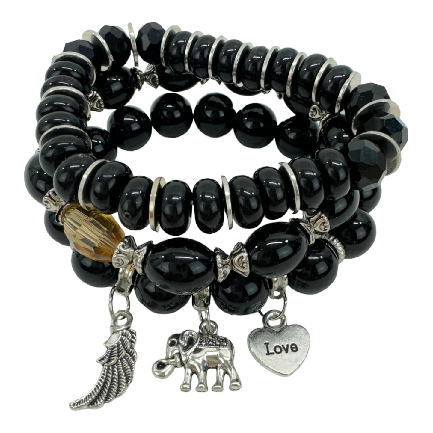 NATURAL STONE ELEPHANT CHARM BRACELET SET 4228-17 (12PC)