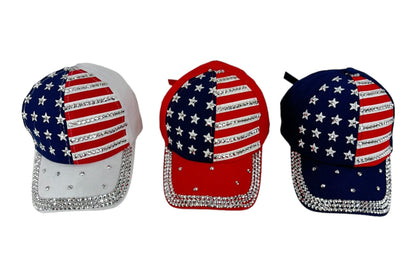 AMERICAN FLAG RHINESTONE STUDDED CAP 4418-1 (12PC)