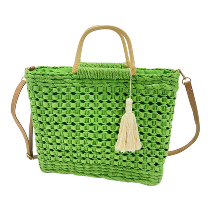 RATTAN BEACH TOTE SHOULDER BAG WITH TASSEL 4225-2 (6PC)