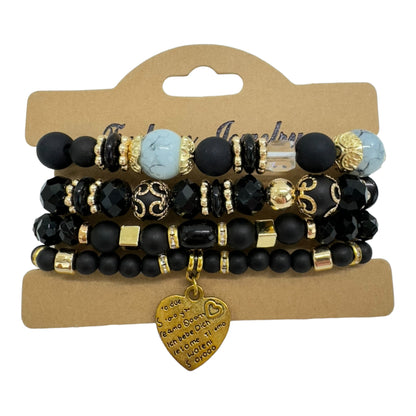 NATURAL STONE HEART LOVE LETTER CHARM BRACELET SET 4228-5 (12PC)