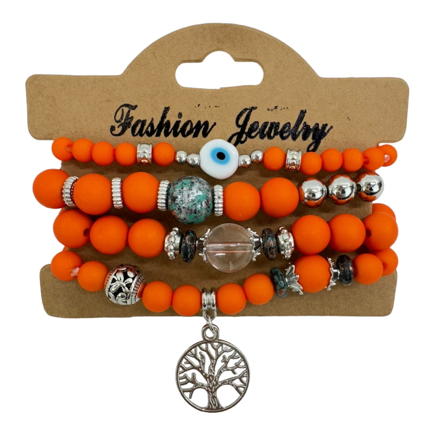 NATURAL STONE EVIL EYE BRACELET SET 4228-12 (12PC)