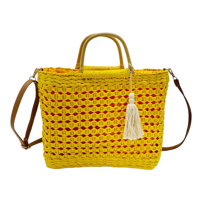 RATTAN BEACH TOTE SHOULDER BAG WITH TASSEL 4225-2 (6PC)