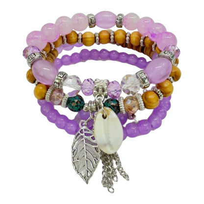 NATURAL STONE LEAF SHELL CHARM BRACELET SET 4228-4 (12PC)