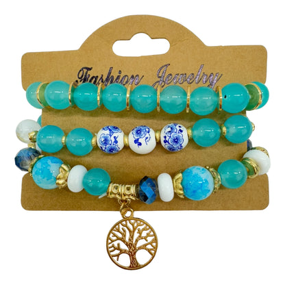 NATURAL STONE THE TREE OF LIFE CHARM BRACELET SET 4228-11 (12PC)