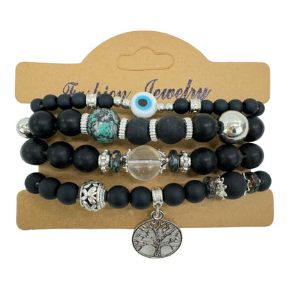 NATURAL STONE EVIL EYE BRACELET SET 4228-12 (12PC)