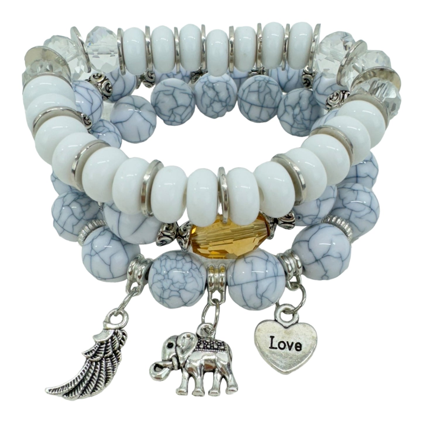 NATURAL STONE ELEPHANT CHARM BRACELET SET 4228-17 (12PC)