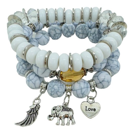 NATURAL STONE ELEPHANT CHARM BRACELET SET 4228-17 (12PC)