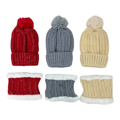 POM POM KNITTED BEANIE WITH NECK WARMER JH4730-4(12SET)