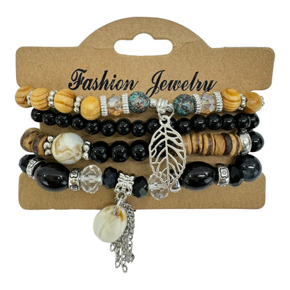 NATURAL STONE LEAF SHELL CHARM BRACELET SET 4228-4 (12PC)