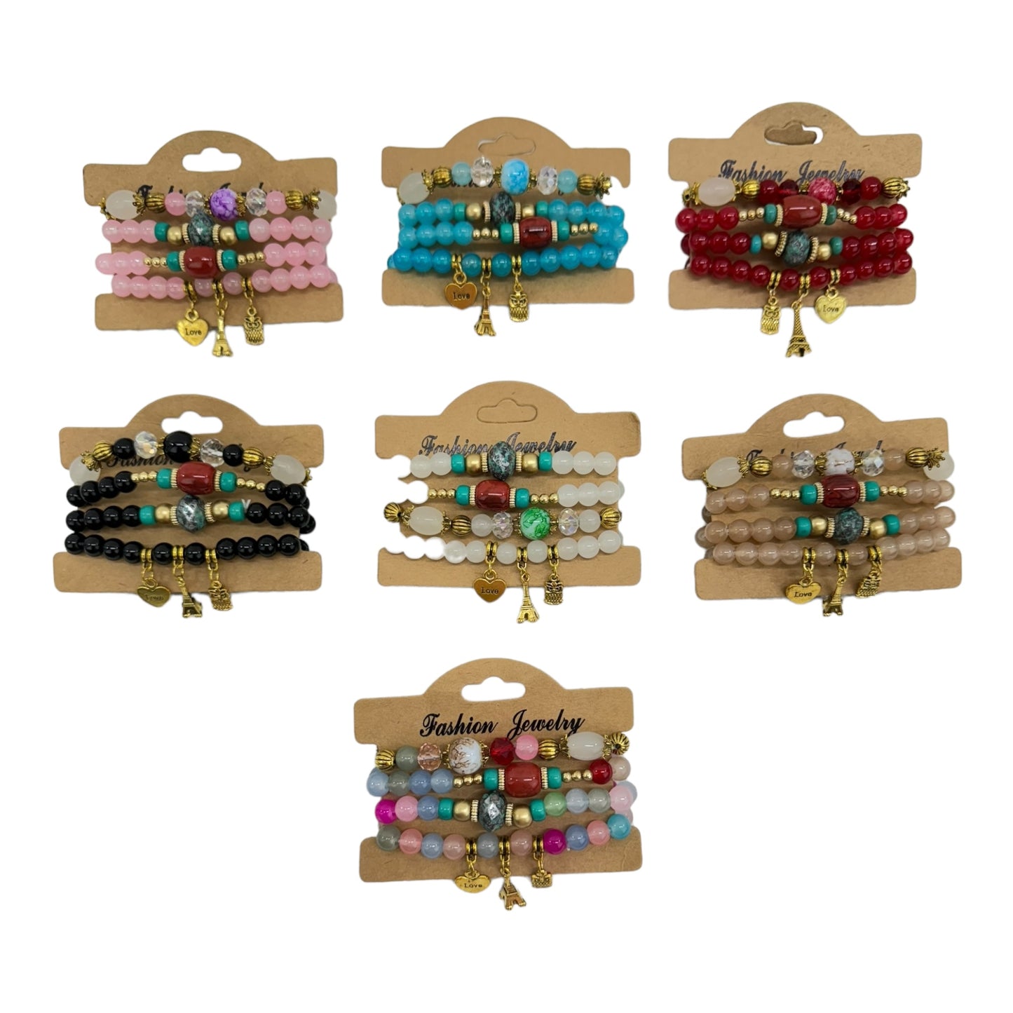 NATURAL STONE MULTI CHARM BRACELET SET 4228-9 (12PC)