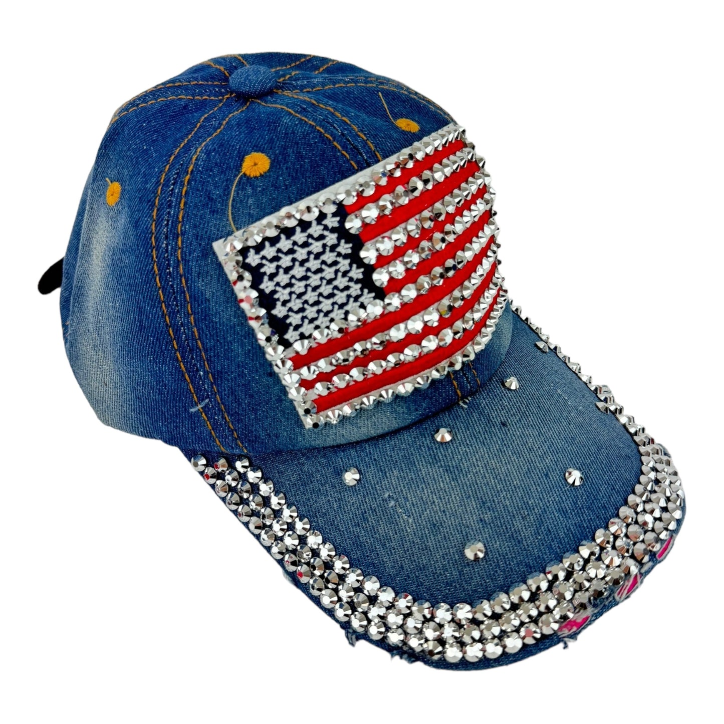 AMERICAN US FLAG DIAMOND RHINESTONE BASEBALL CAP HA4418-2 (12PC)