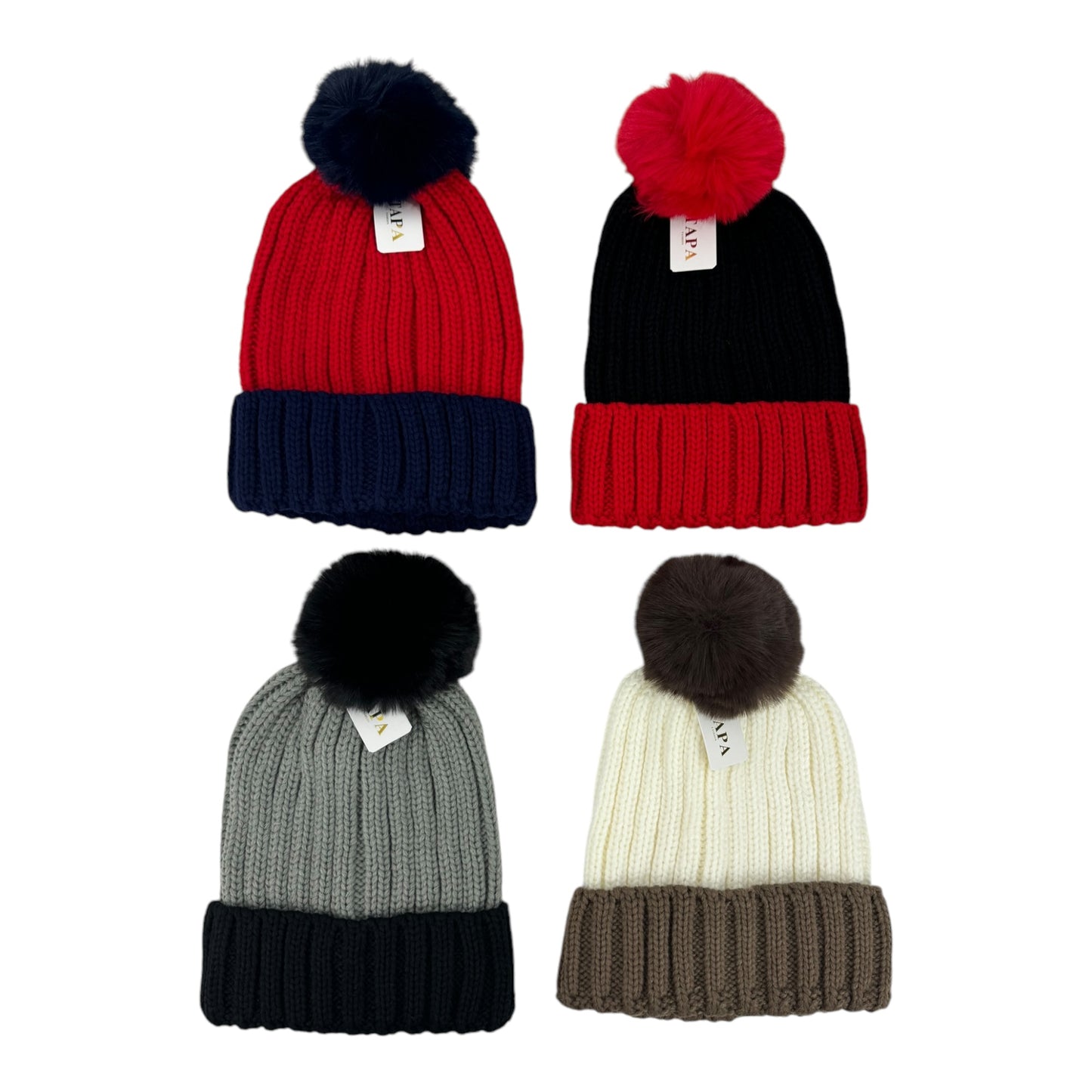 POM POM TWO TONE COLOR KNITTED BEANIE SS4725-45 (12PC)