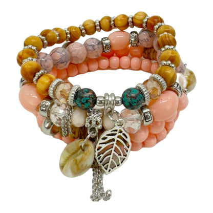 NATURAL STONE LEAF SHELL CHARM BRACELET SET 4228-4 (12PC)