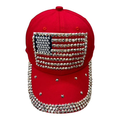 AMERICAN US FLAG DIAMOND RHINESTONE BASEBALL CAP HA4418-2 (12PC)