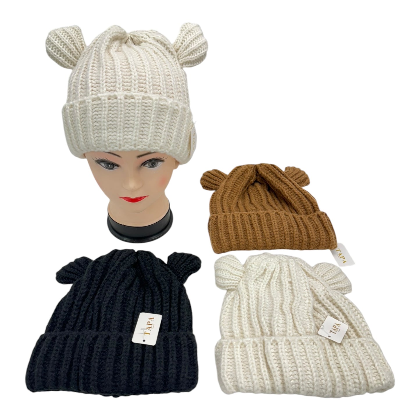 DOUBLE BALL KNITTED BEANIE SS4717-27 (12PC)