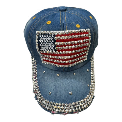 AMERICAN US FLAG DIAMOND RHINESTONE BASEBALL CAP HA4418-2 (12PC)