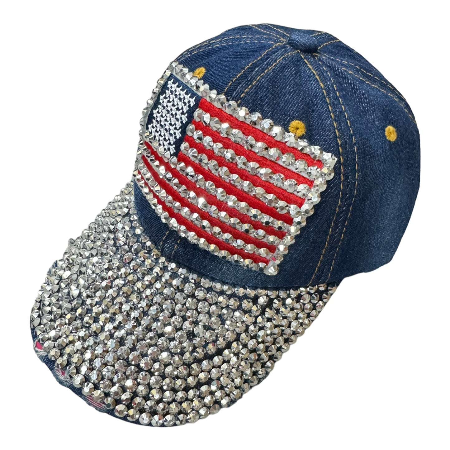 AMERICAN US FLAG DIAMOND RHINESTONE CAP HA4418-3 (12PC)