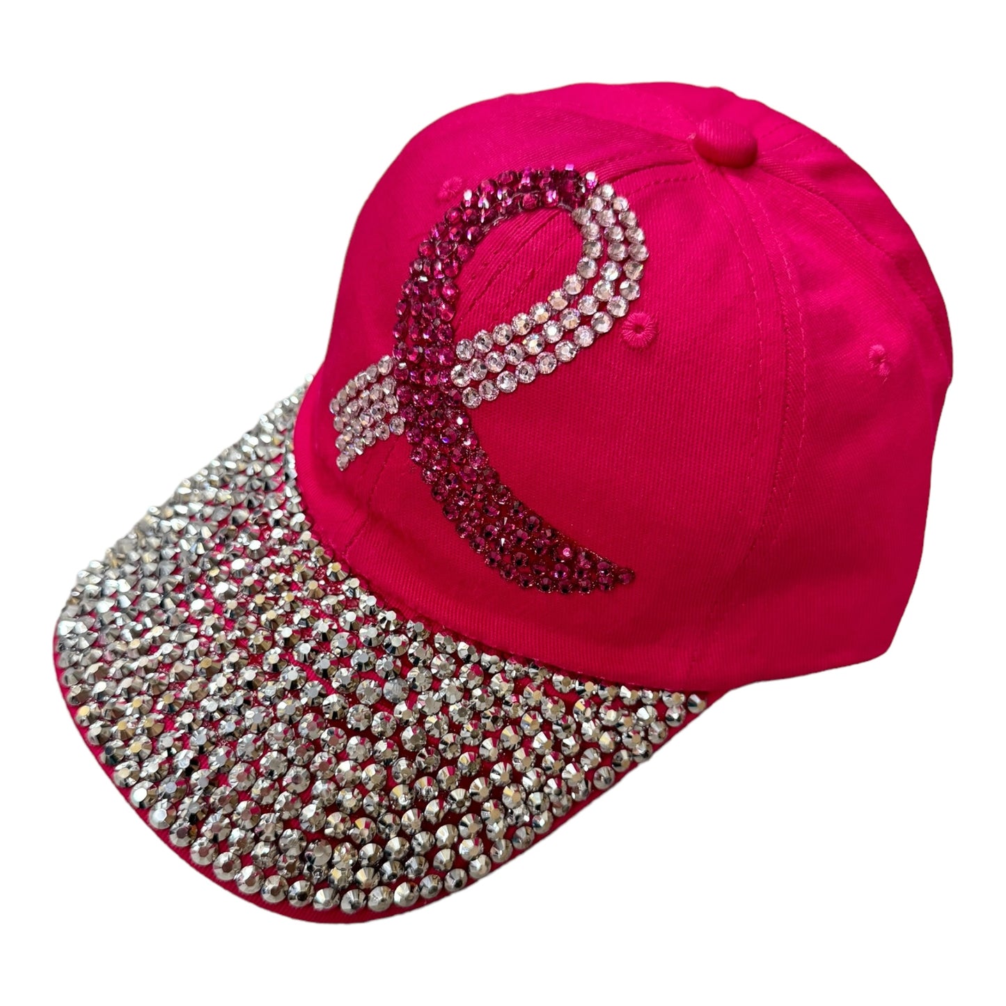 PINK RIBBON CRYSTAL BLING BASEBALL CAP  HA3801-1 (12PC)