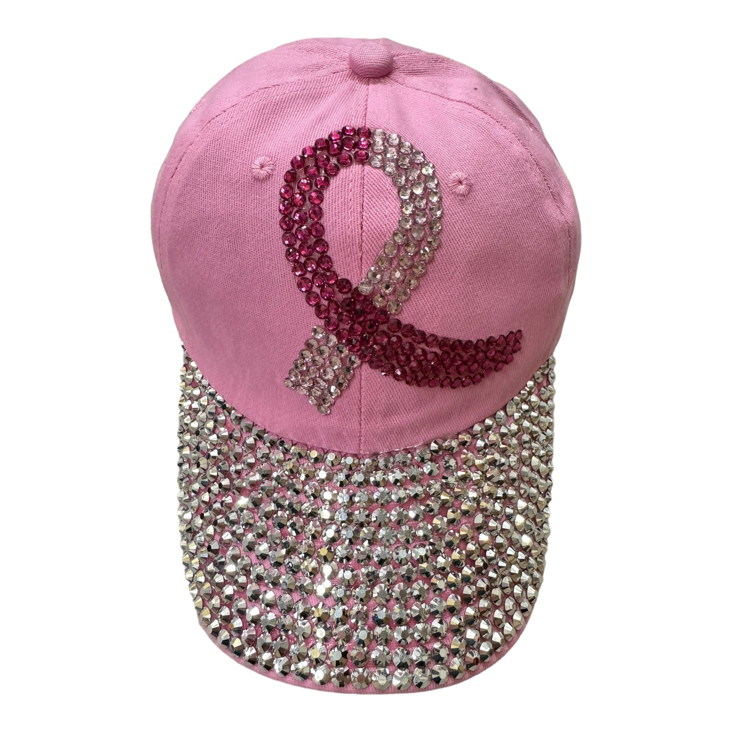 PINK RIBBON CRYSTAL BLING BASEBALL CAP  HA3801-1 (12PC)