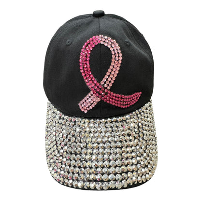 PINK RIBBON CRYSTAL BLING BASEBALL CAP  HA3801-1 (12PC)