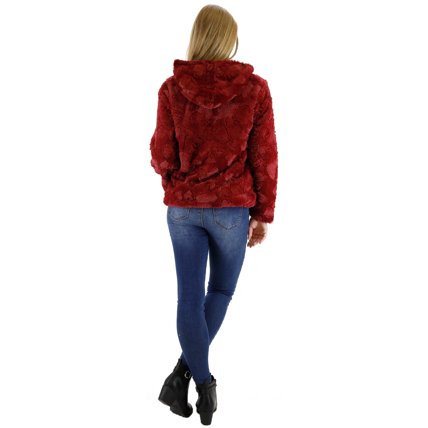 HEART FAUX FUR HOODIE ZIP JACKET 2834