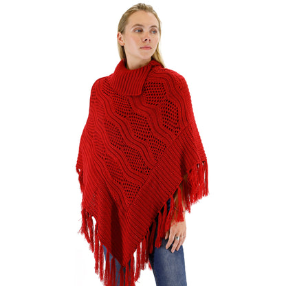 VINTAGE STYLED KNIT FRINGED PONCHO PO416-6 (6PC)