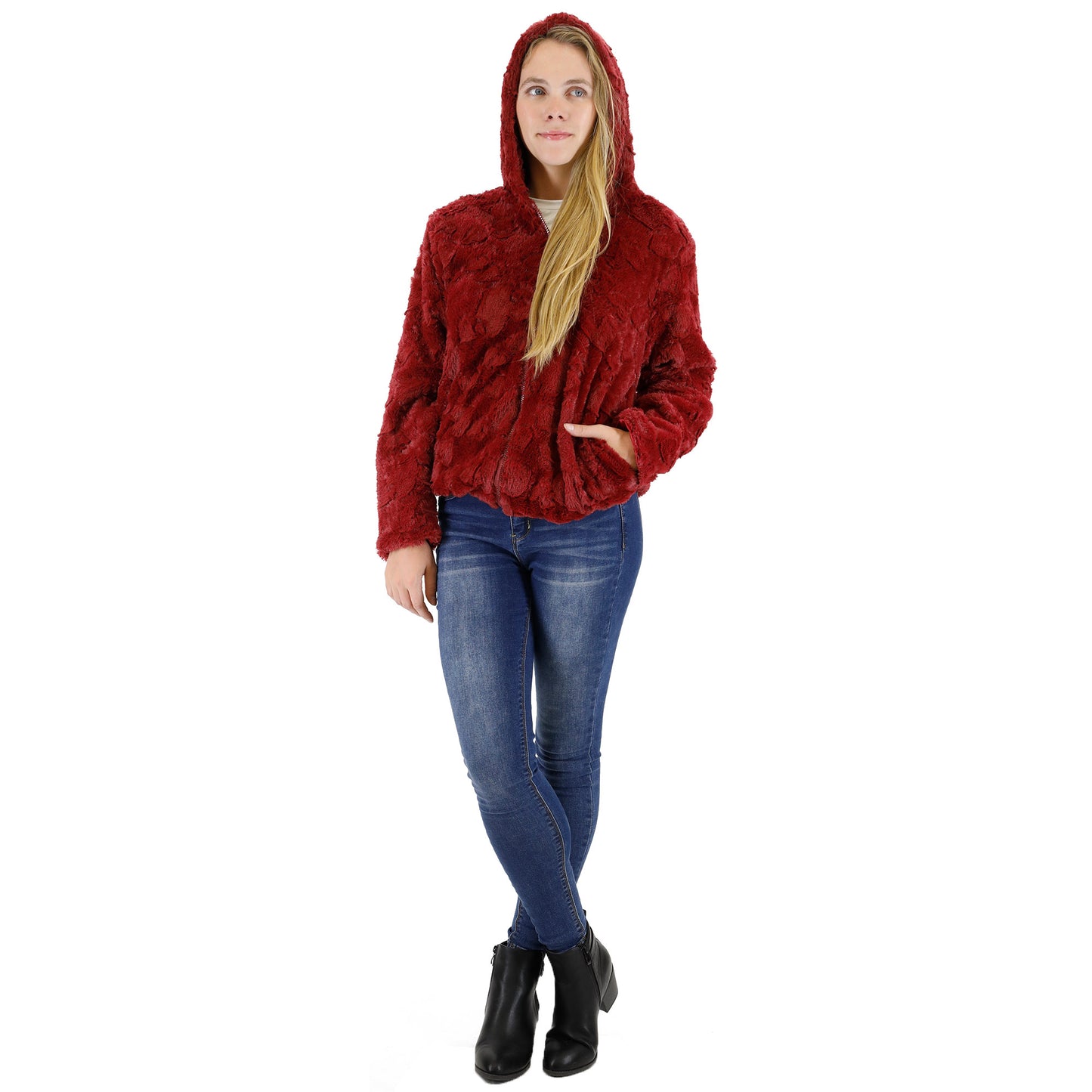 HEART FAUX FUR HOODIE ZIP JACKET 2834