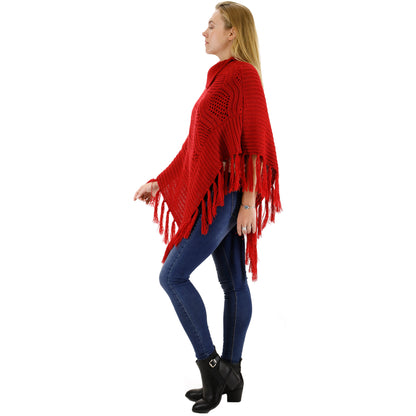 VINTAGE STYLED KNIT FRINGED PONCHO PO416-6 (6PC)