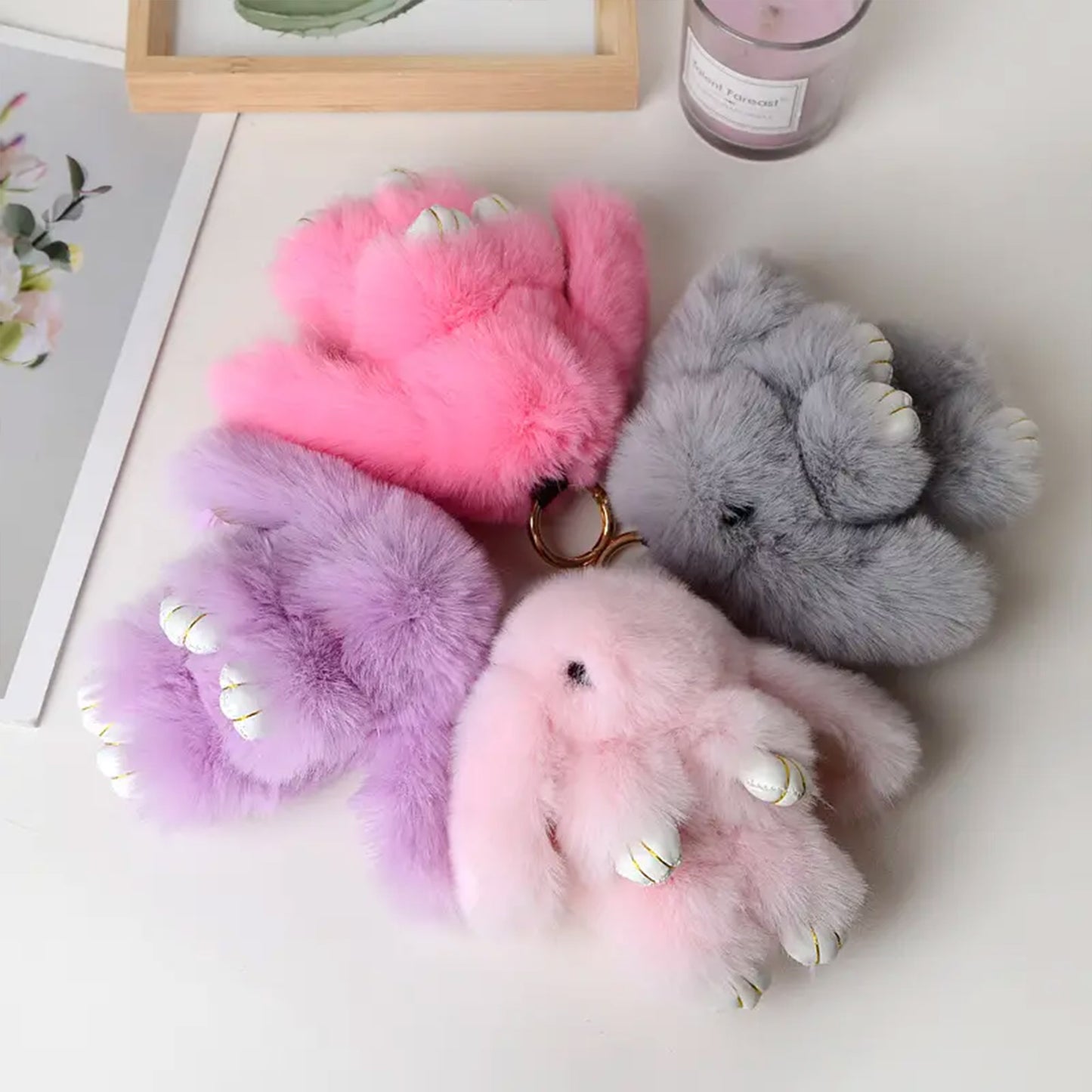 SMALL RABBIT POM POM KEY CHAIN KC0225-5 (12PC)