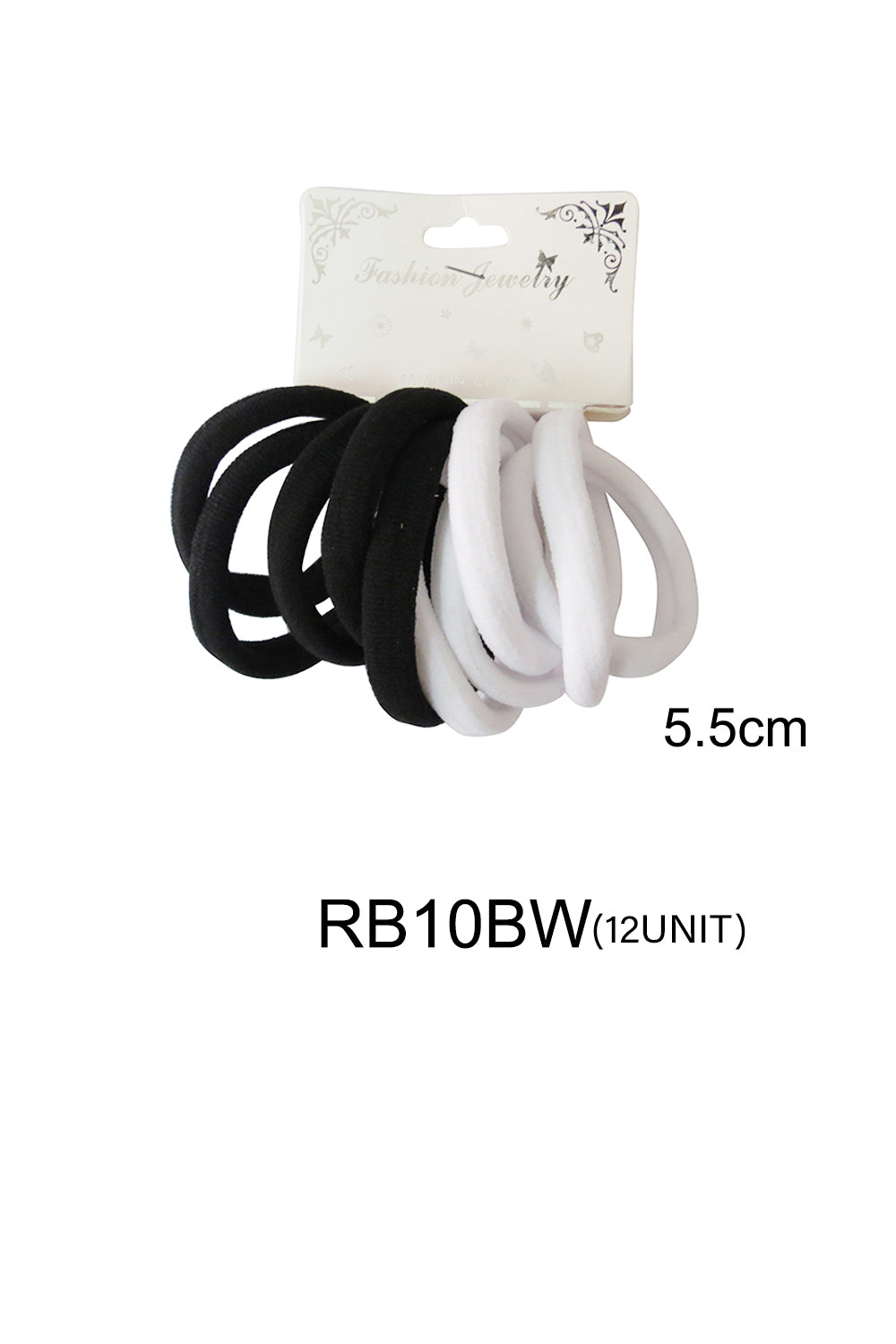 5.5CM BLACK WHITE MIX HAIR TIE RB10BW (12PC)