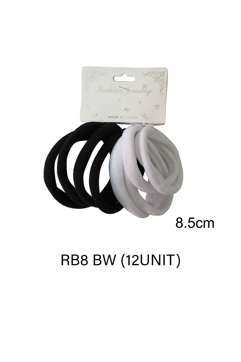 8.5CM BLACK WHITE MIX HAIR TIE RB8BW (12PC)