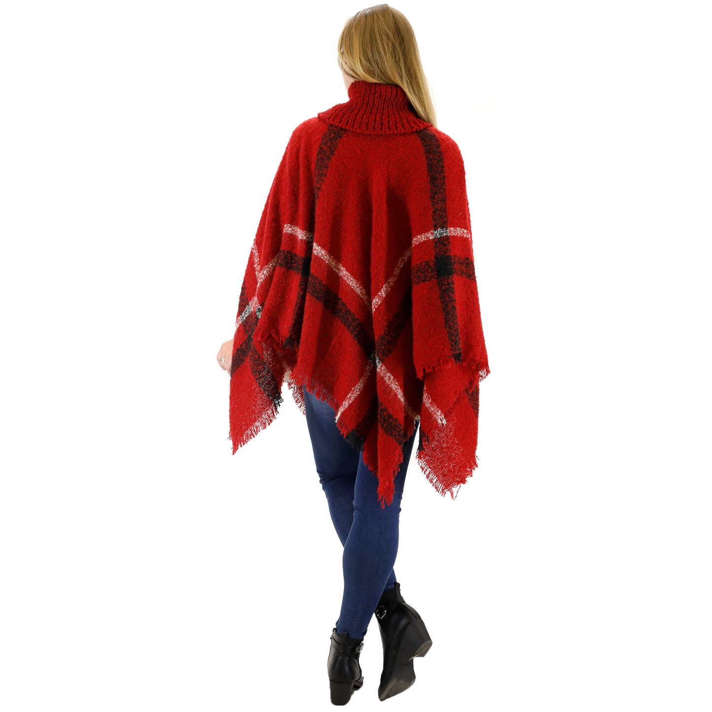 VINTAGE STYLED PLAID PONCHO P162-1(12PC)