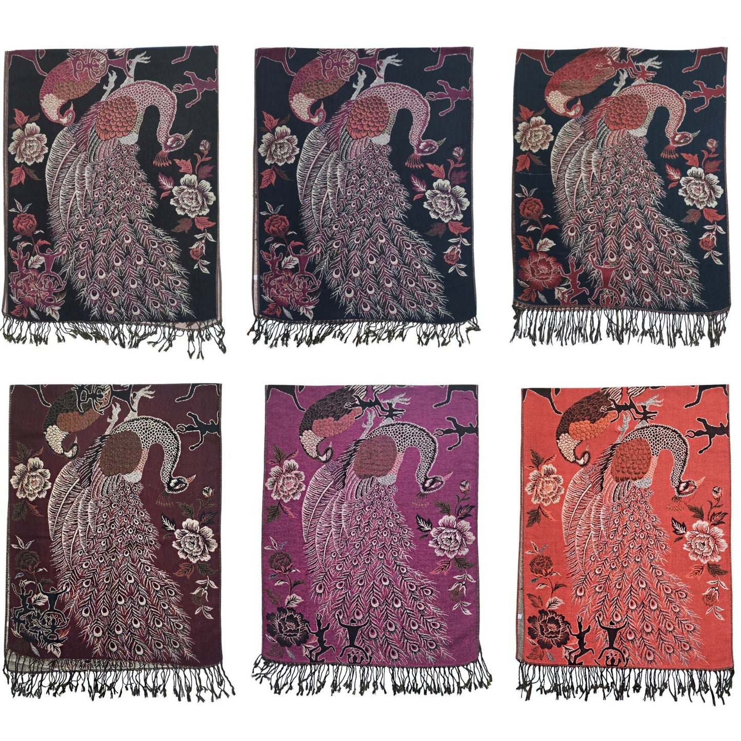 METALLIC PASHMINA PEACOCK PATTERN SCF31105-11 (12PC)