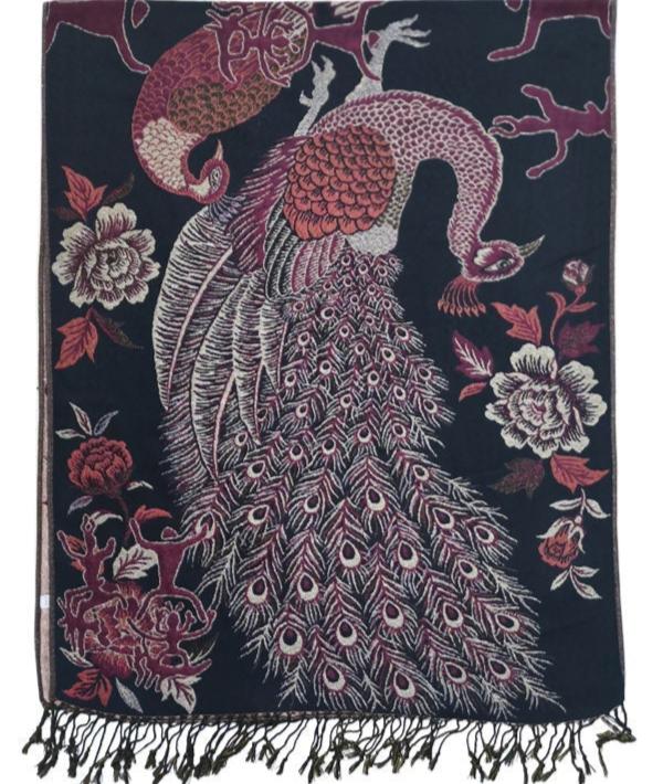 METALLIC PASHMINA PEACOCK PATTERN SCF31105-11 (12PC)