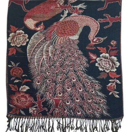 METALLIC PASHMINA PEACOCK PATTERN SCF31105-11 (12PC)