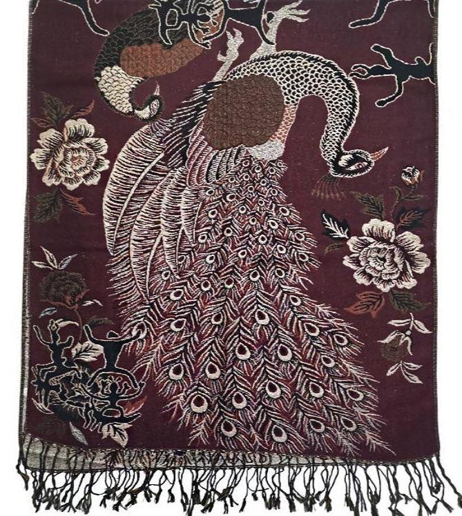 METALLIC PASHMINA PEACOCK PATTERN SCF31105-11 (12PC)