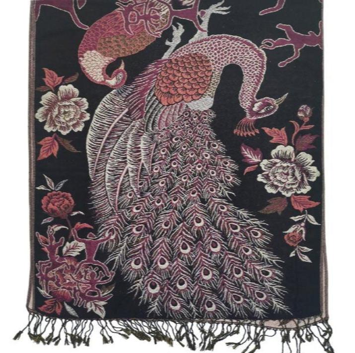 METALLIC PASHMINA PEACOCK PATTERN SCF31105-11 (12PC)