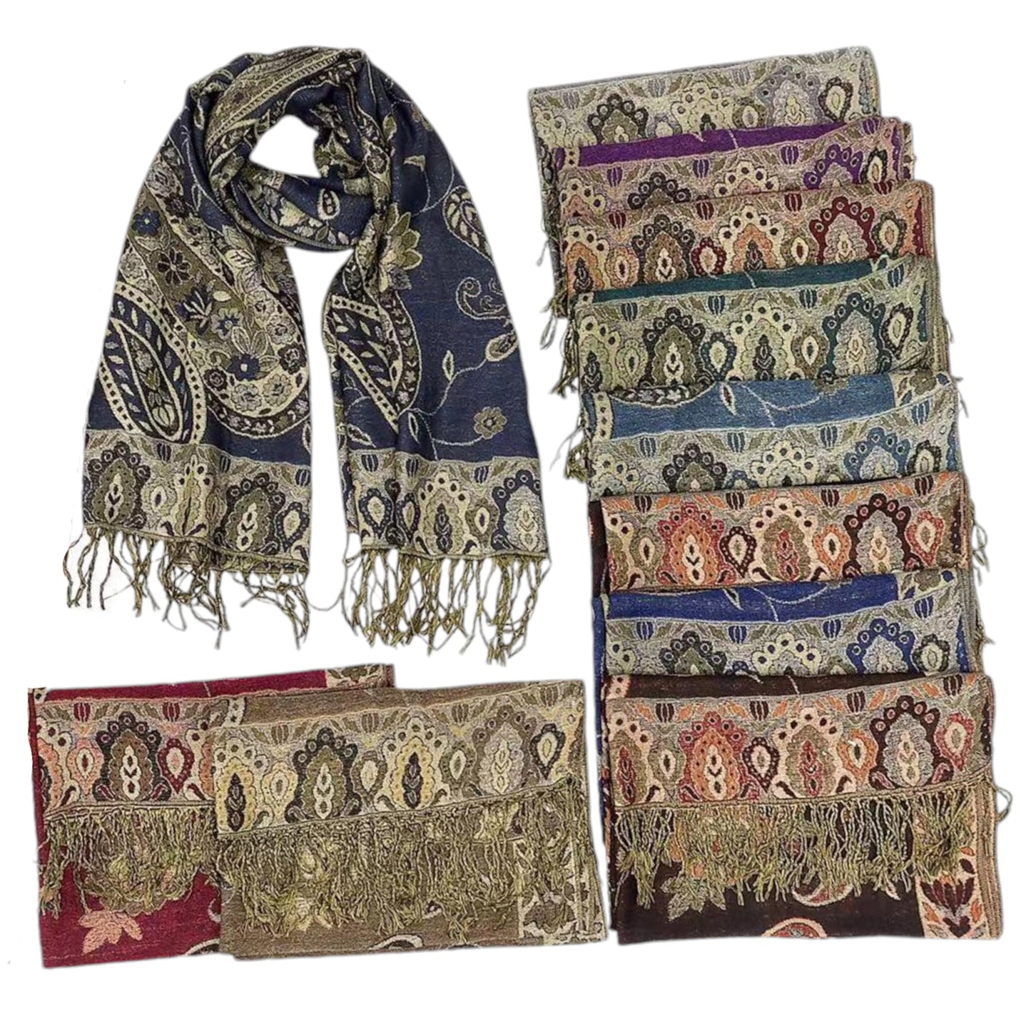 METALLIC PASHMINA PAISLEY PATTERN SCF3719-30 (12PC)