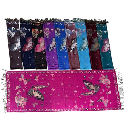 METALLIC PASHMINA BUTTERFLY PATTERN SCF4815-12 (12PC)